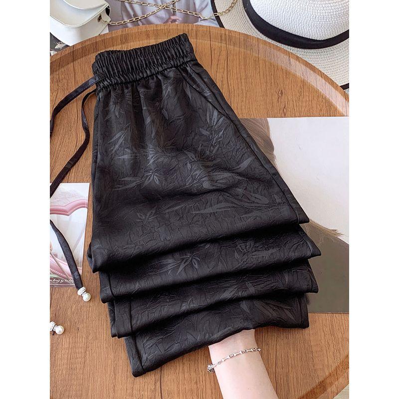 Acetate Magic Pants for Women with National Style Print, Narrow Wide-Leg Pants, 2026 Spring/Summer New High-Waisted Slimming Drapey Cool Pants