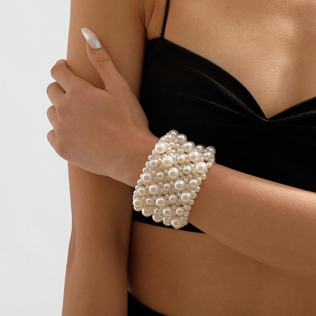 Elegant Geometric Minimalist Bracelet Multi Row Elastic Wide Pearl Creative Internet Celebrity Fashion Bracelet For Women