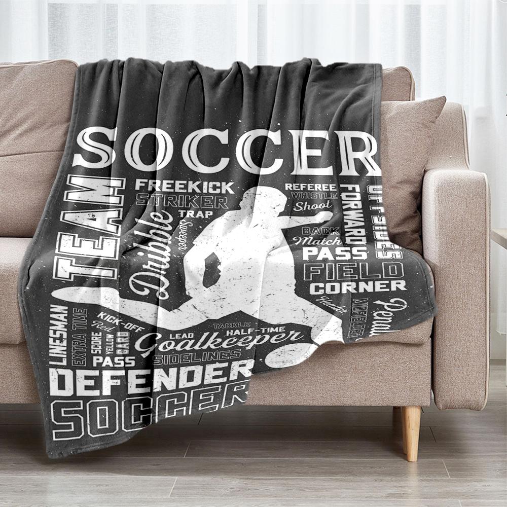 Soccer Theme Printed Blanket - Perfect for Couch, Bed, Travel & Outdoor Use | Machine Washable, Cozy & Durable.