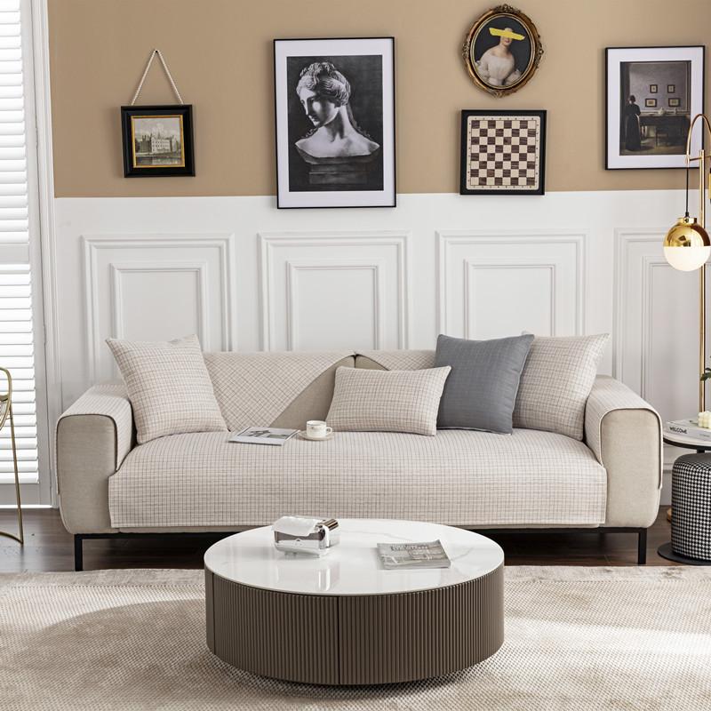 Four-season Universal Fabric Plaid Chenille Sofa Cushion Modern Simple Anti-slip Double Sofa Cushion Towel