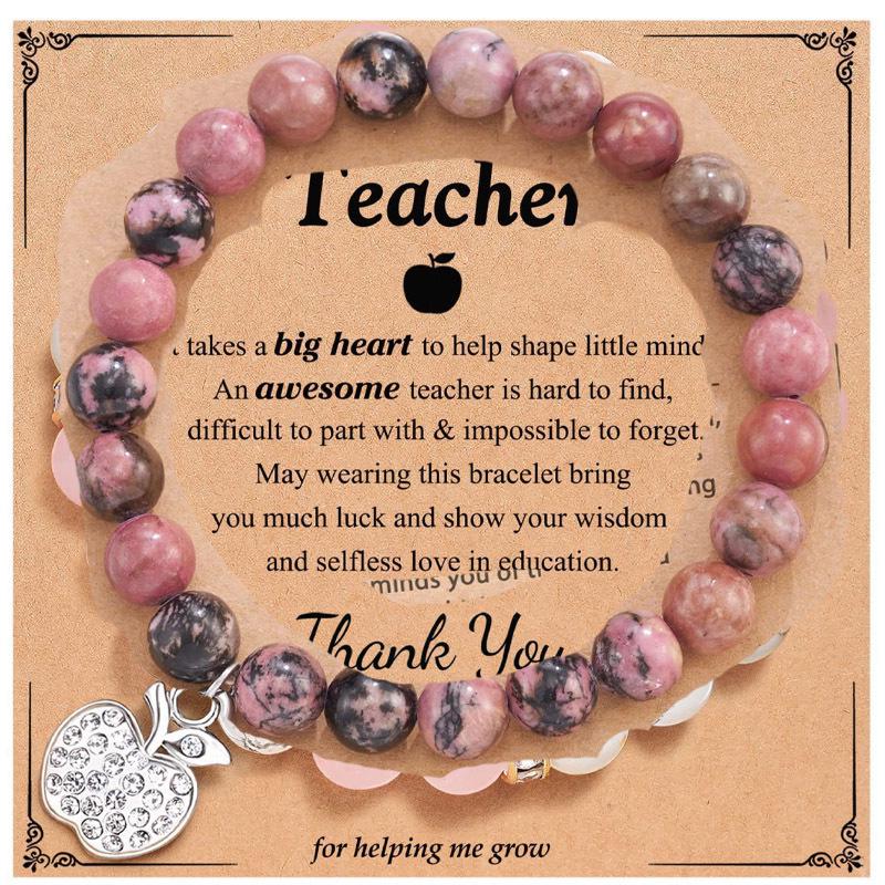 8mm Pink Zebra Stone Bead Bracelet with Gift Card: Perfect Holiday Friendship & Love Gift for Men & Women