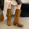 Rivet Retro Western Cowboy Boots Women Designer High Long Boots Ladies Fashion Chunky Heel Autumn Winter Boots Women Botas Mujer