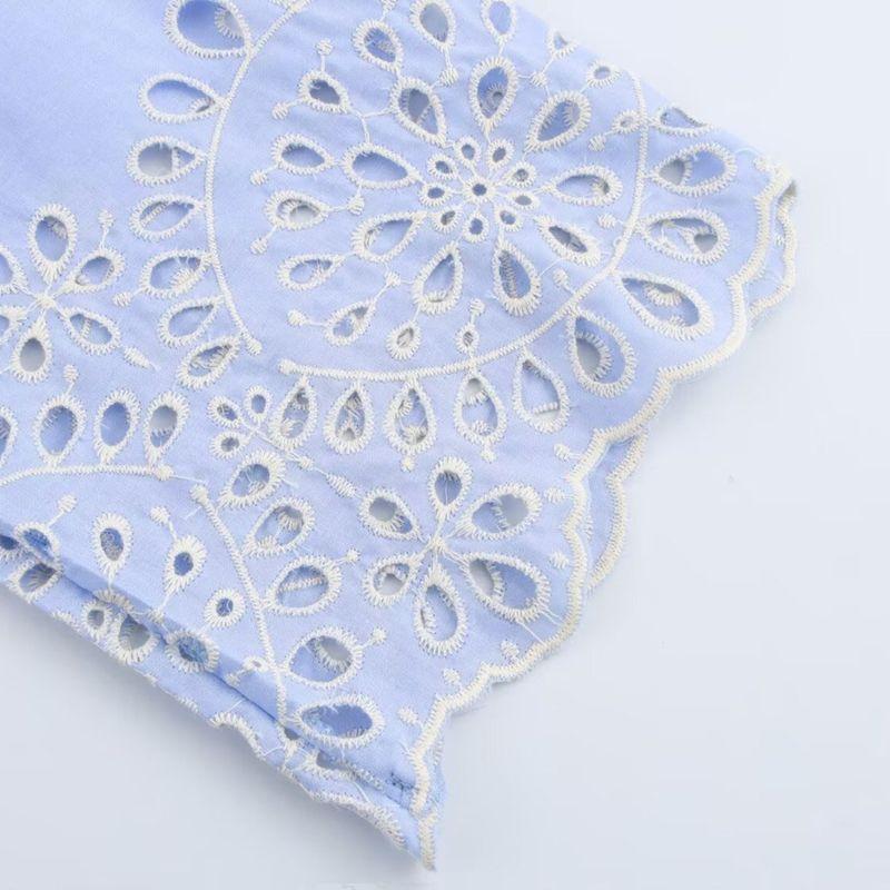 Kaslead New Arrival Women's Fashion Style Fashion Hollowed-out Embroider Poplin Shirt 2435806
