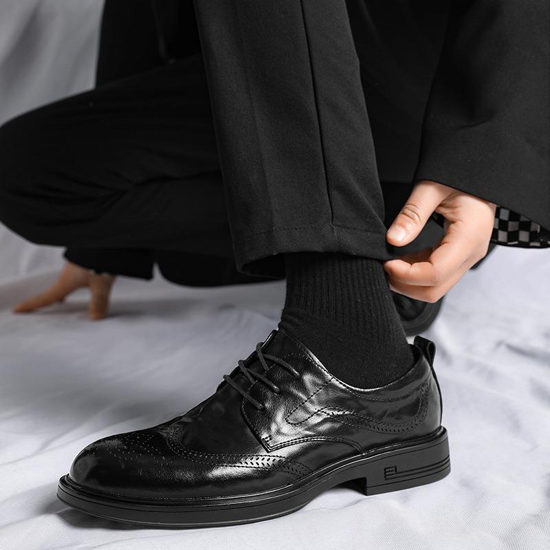 3285 men's shoes spring and summer groom wedding shoes high-end black business dress soft-soled leather shoes men's block shoes
