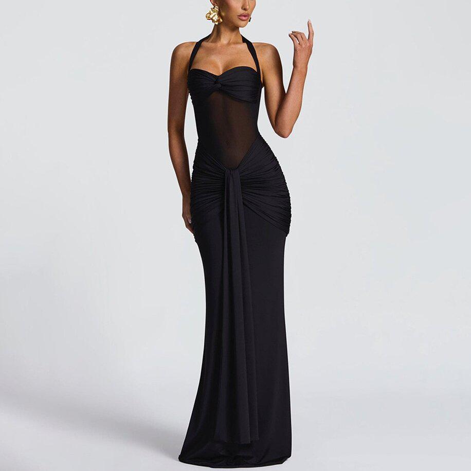 European & American Ruched Long Dress - Fashionable Sexy Open Back Hip-Hugging Style (2026 Collection)