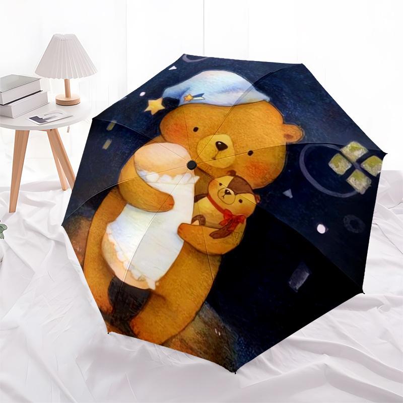 1pc Nighttime Bears Hug Umbrella with Plastic Handle,Suitable for All Seasons Home Travel Outdoor UmbrellaDD291