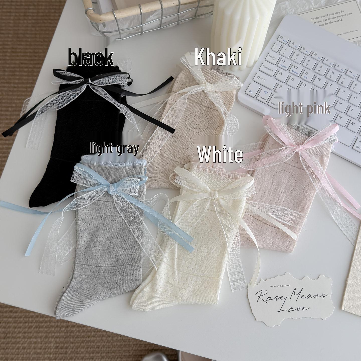 Sweet Bow Lace Mid-Calf Socks - Women s Lolita Ballet Style (Spring/Summer) One Size чёрный