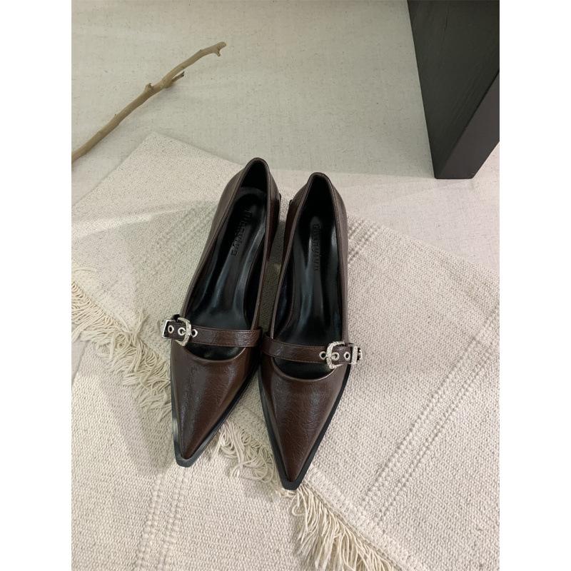 2025 Spring and Autumn New Fashion Versatile Thick Heel Pointed High Heel Single Shoes Women's Korean Version French Small Leather Shoes Retro
