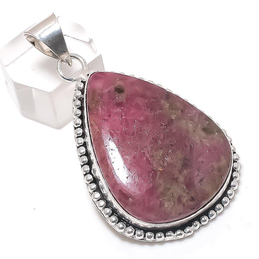 Rhodonite Gemstone 925 Sterling Silver Jewelry Pendant 2.17"