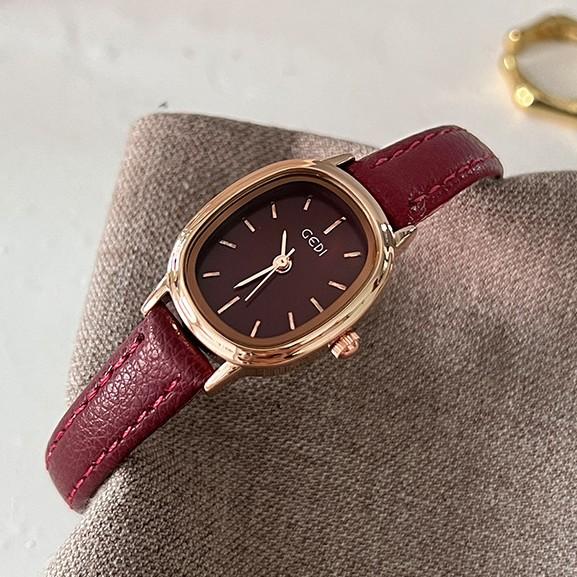 Retro Simple Oval Student Watch Niche High-End Waterproof Women'S Watch Genuine Leather Quartz Women'S Watch