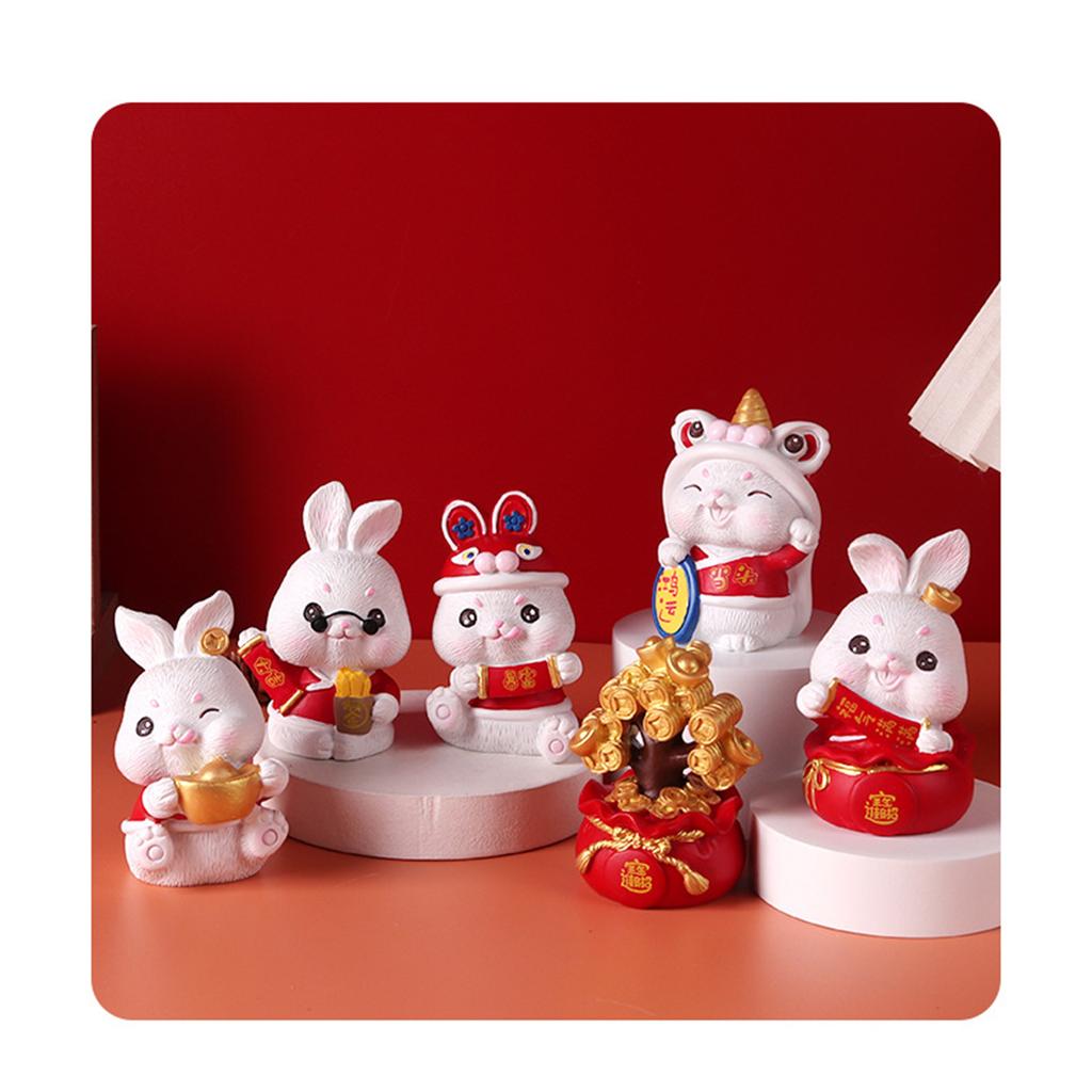 Rabbit Statue Resin Rabbit Figurine Decor Feng Shui Bunny Ornament for Home Office Car Decoration C