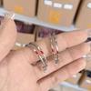 Jimin Inspired Red Carved Hoop Earrings Minimalist Silver Metal Double Hoop Pierced Earrings Kpop Idol Fan Merchandise Fashion Jewelry Gift