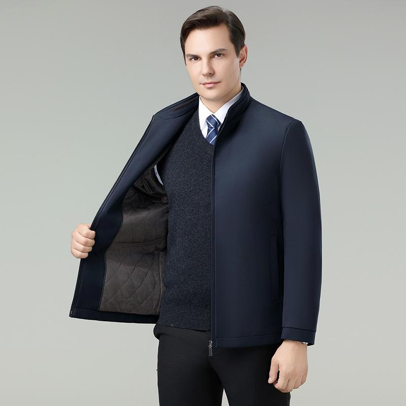 Men's Middle-Aged Business Casual Stand Collar Cotton Padded Jacket - Lightweight, Non-Iron, Warm Autumn/Winter Wear