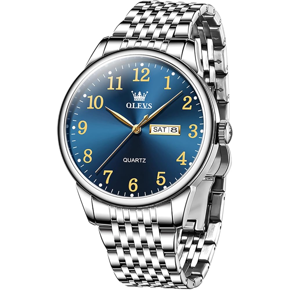 Olevs Men s Business Analog Watch Silver Waterproof Lightweight Stainless Steel Blue Dial Date Calendar