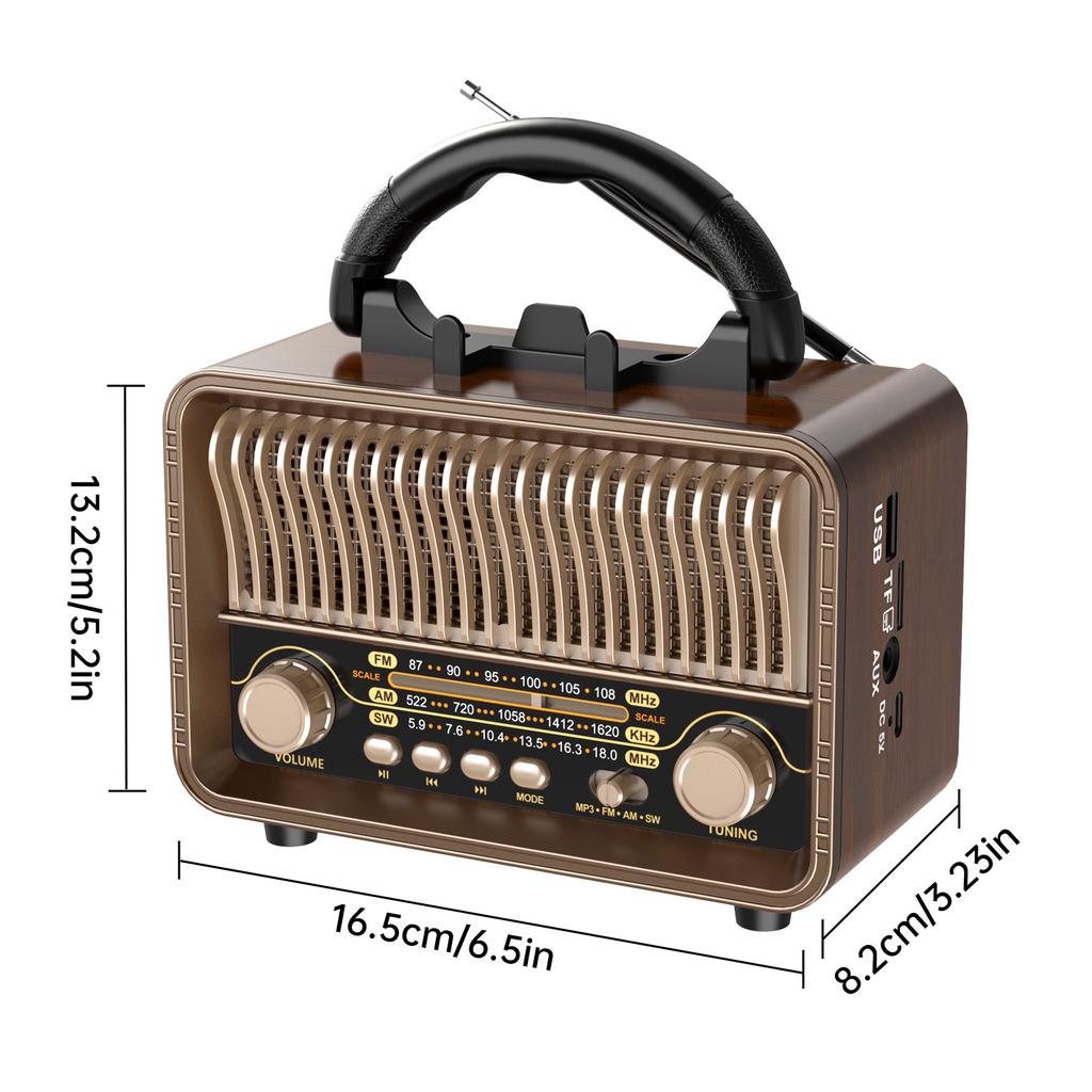 Retro AM FM SW Multi Band Radio Antique Design with Bluetooth Speaker TF/USB MP3 Player