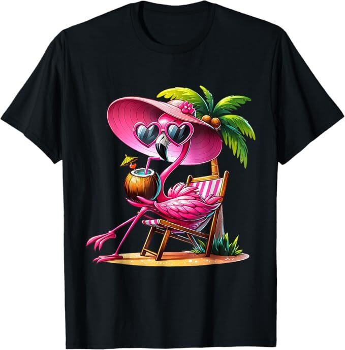 Pink Flamingo Summer Vibes Beach Palm Tree Summer Vacation T-Shirt S разноцветный