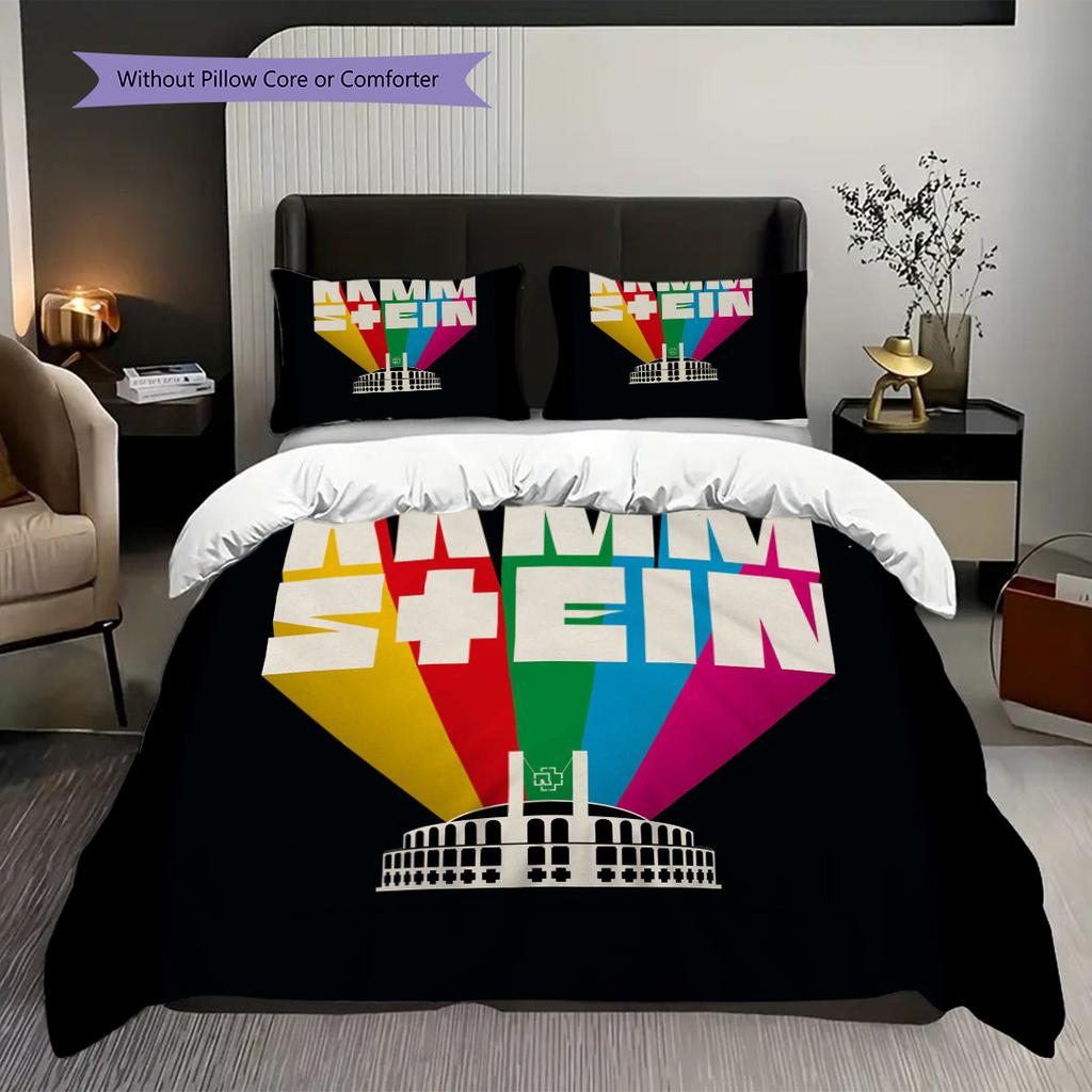 Rammsteins Industrial Rock Legacy Three-piece Set (1 * Duvet Cover + 2 * Pillowcase, Without Core) 2D Flat Soft and Comfortable Bedding Set