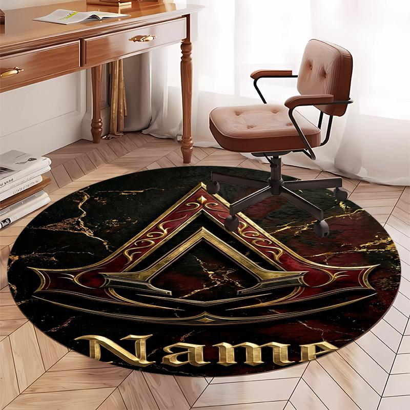 Custom Name Assassin's Creed Printed Round Rug Carpet Chair Rug Area Rug Entryway Doormats,for Office Chair Living Room Bedroom Kitchen Room.