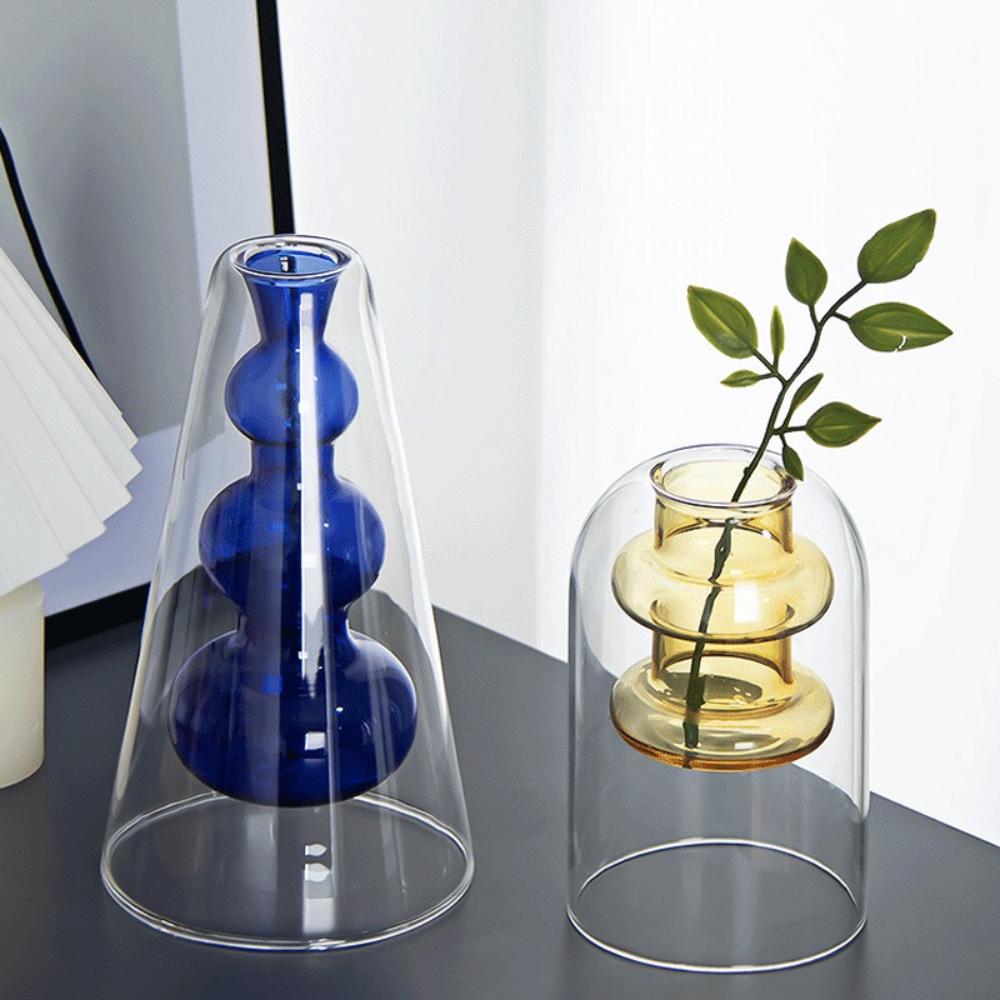 Kreative Farbige Glasvase Heimdeko Doppelschichtige Glasvase Esstischdekoration Blumenarrangementsvase Hydroponisch