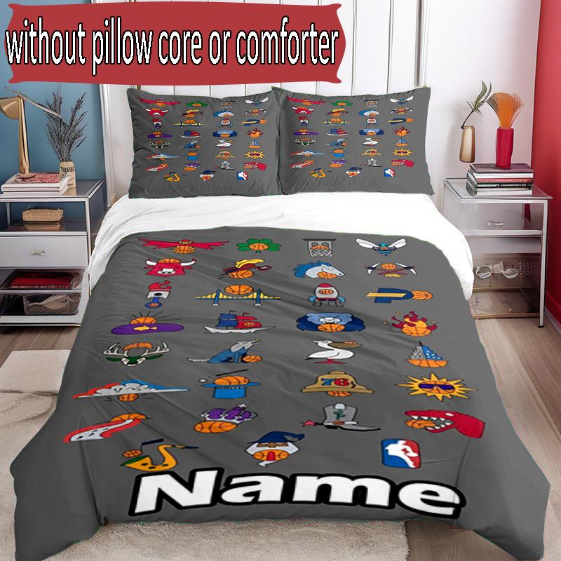 3pcs Duvet Cover Set (1*Duvet Cover + 2*Pillowcase, Without Core), Custom Name basketball Pattern Bedding Set, Home Bedroom Decor Gift