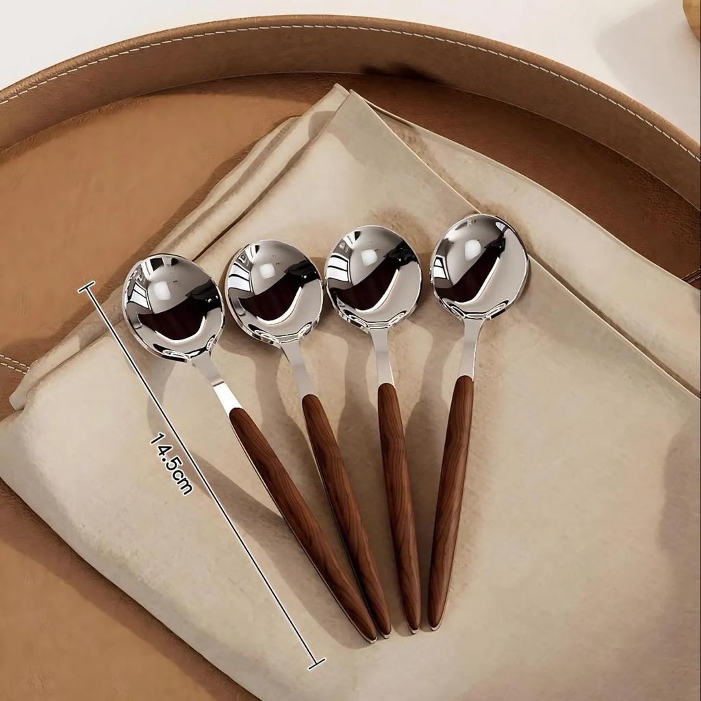 Retro Fruit Fork & Coffee Spoon Set, 304 Stainless Steel Cutlery with Glass Jar & Wooden Base for Dessert & Table Decor
