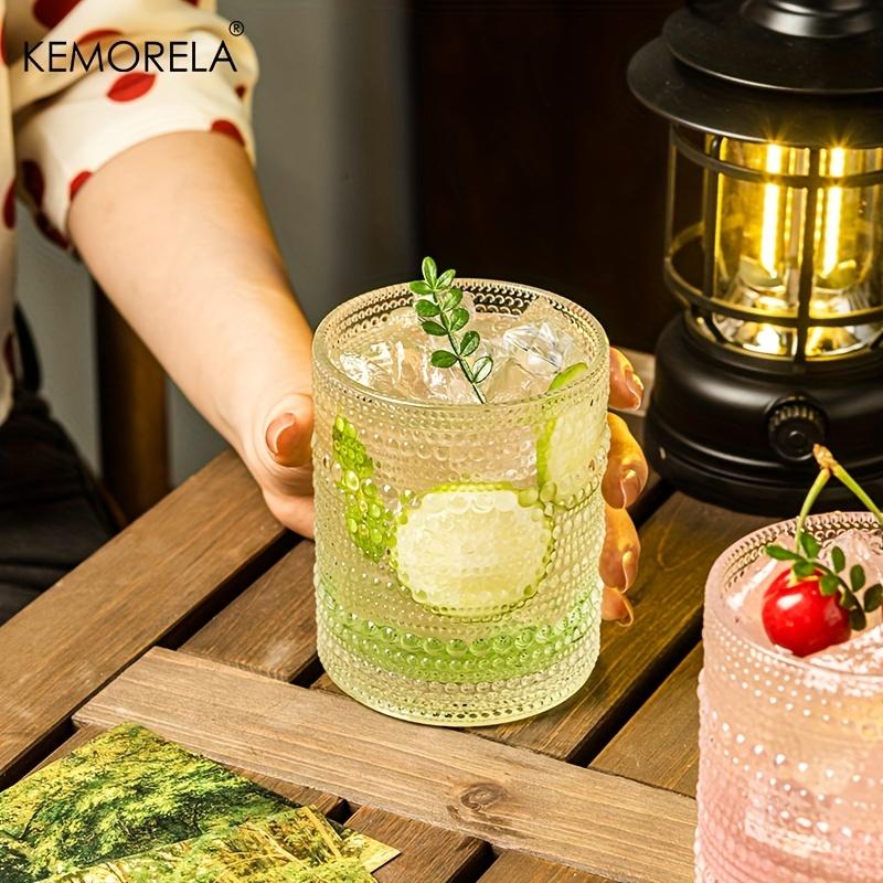 4PCS 250/300/450ML Hobnail Iced Beverage Goblets Vintage Drinking Glass Cup Wine Soda Juice Glassware Set for Parties Bars