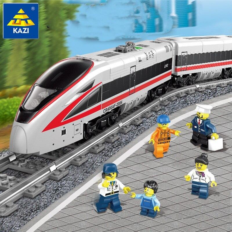 KAZI Electric Track Train Building Blocks Children's Toys City Series Assembled High-speed Rail Boy 98223-7
