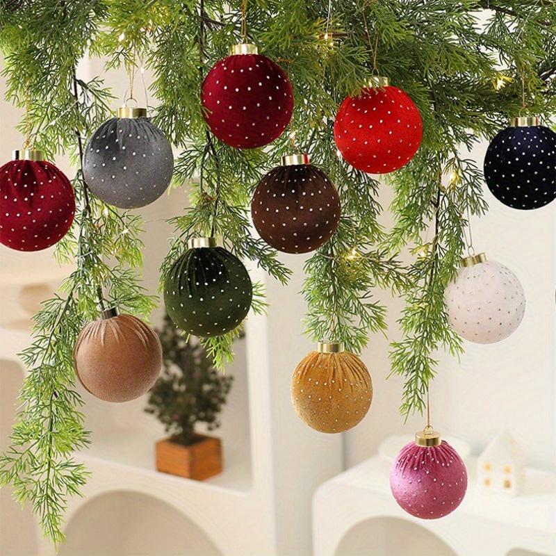 12 Stuks Kerst Gestippelde Velvet Omwikkelde Bal Kerstboom Hanger, Geschikt voor Buitenplaats Patio Tuin Huis Vakantiefeest Decoratie
