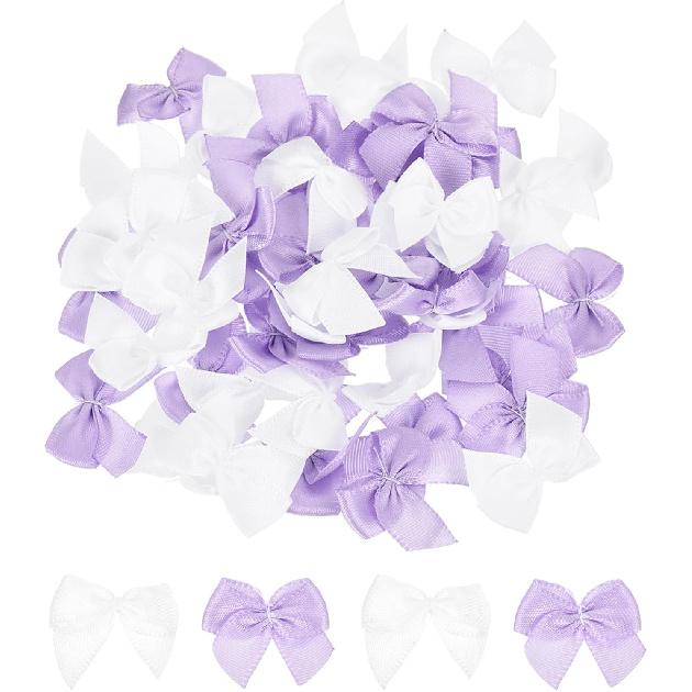 MECCANIXITY 50Pcs Mini Ribbon Bow 1" Mini Fabric Satin Ribbon Flower Bows for Craft DIY Sewing Wedding Birthday Party Pink & Blue