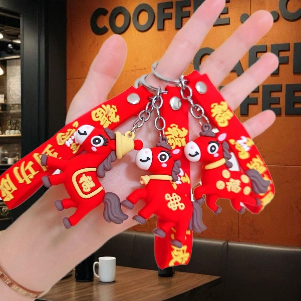 Hanging Decor Chinese New Year Mascot Cute Car Rear-view Pendant Pony Keychain  for Bag Decoration