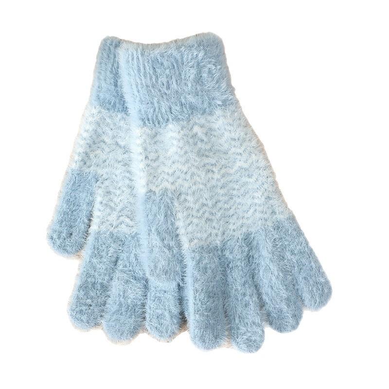 Jacquard Knitted Gloves for Women, Cute In Winter, Thickened and Warm Five-finger Wool, Outdoor Riding In Autumn and Winter, Cold-proof