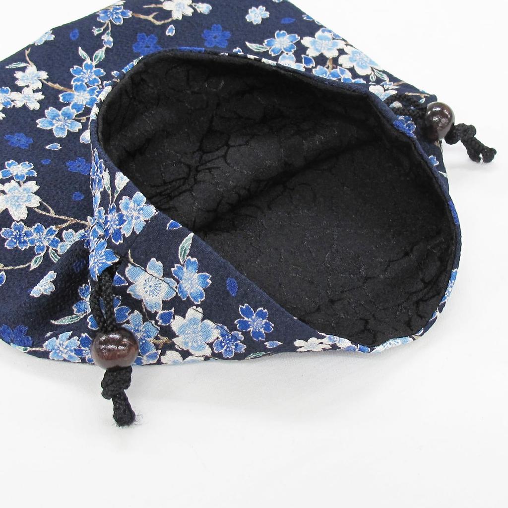 COCOLUCK Japanese Pattern Drawstring Accessory Made In Japan with Chirimen Fabric Perfect for Goshuin and Gifts Navy Bag, Case, Lining, Books,