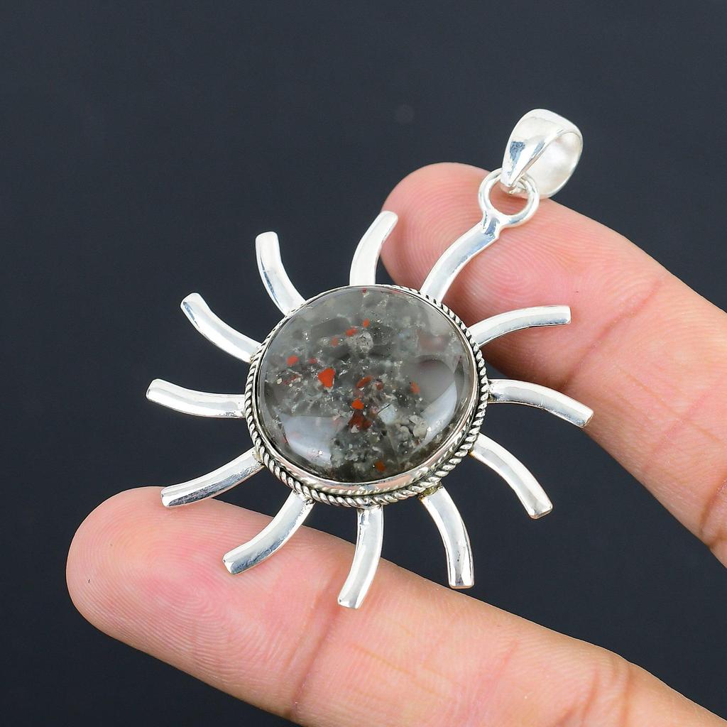 Birthday Gift For Her Natural Tabu Jasper Gemstone Pendant 925 Sterling Silver