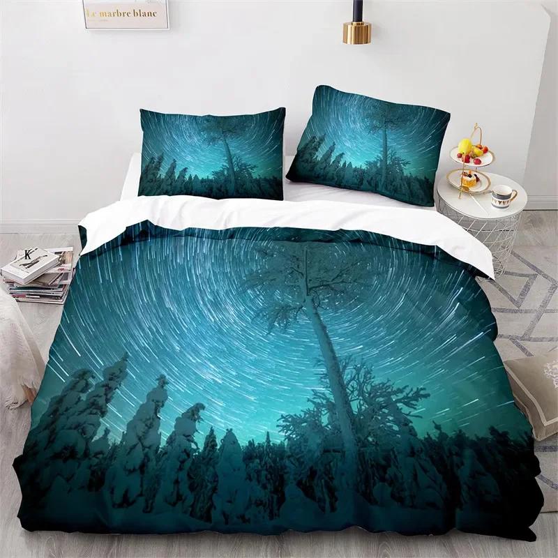 Starry Sky Galaxy Duvet Cover Natural Scenery Bedding Set Microfiber Aurora Comforter Cover King Size For Kids Adult Room Decor