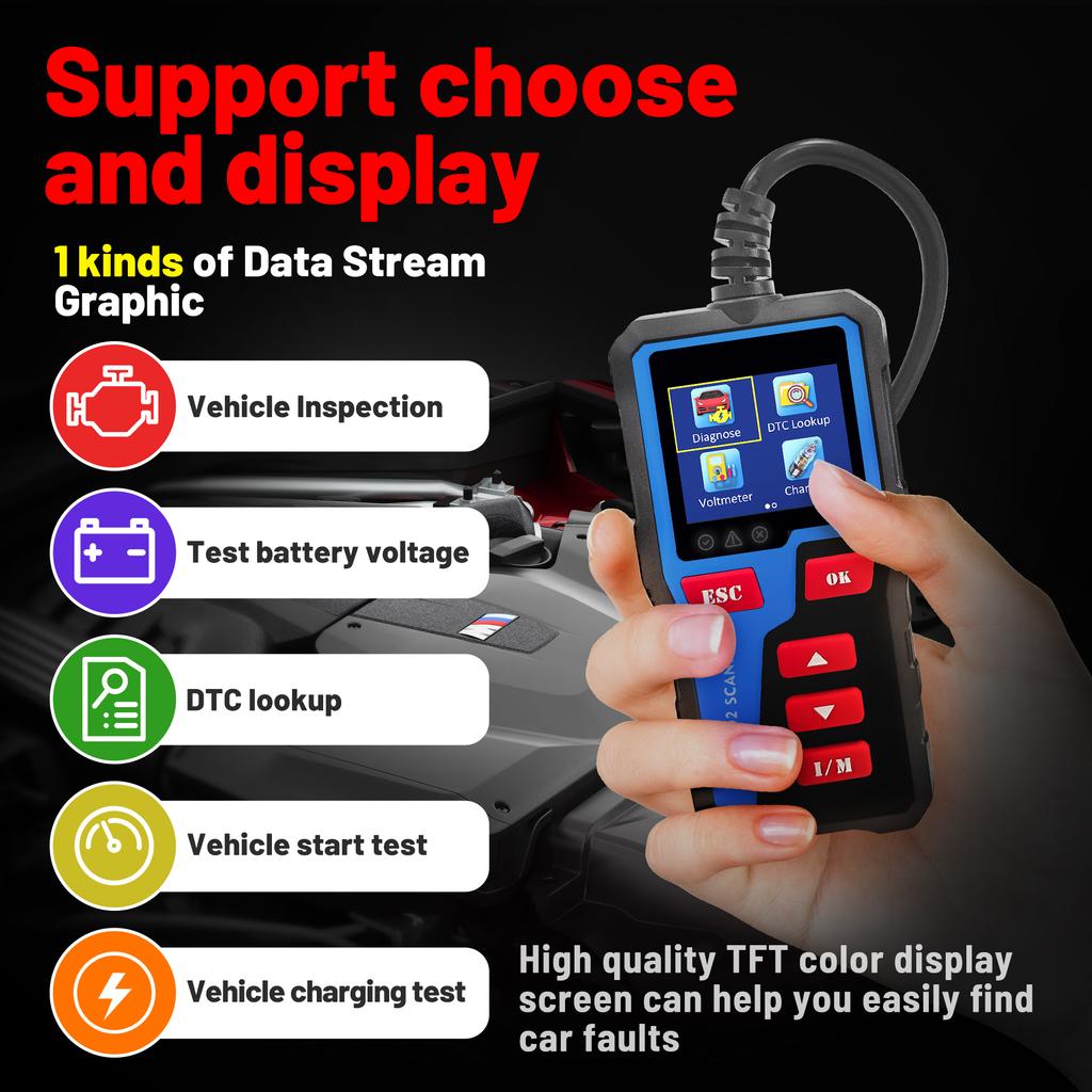 AT300 Car Code Reader OBD2 Car Code Scanner Fault Code Reader Scanner CAN Diagnostic Tool for All OBDII Protocol Cars