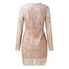 Women's Deep V-Neck Long Sleeve Sequin Dress - Elegant Sparkly Mini Cocktail Party Dress