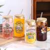 Personalized UV Color Logo Glass Cola Cup with Bamboo Lid & Straw, Coffee Cup