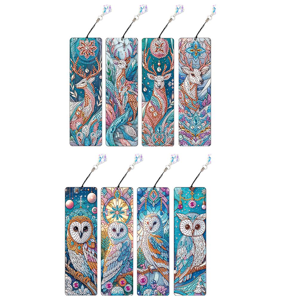 8Pcs Colored Patterns DIY Diamond Art Bookmark Diamond Painting Art Bookmarks for DIY Making Beginners Adult Art Craft Supplies