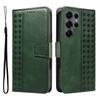 For Samsung Galaxy S25 Ultra Leather Case Wallet Stand Grids Imprinted Phone Cover with Strap