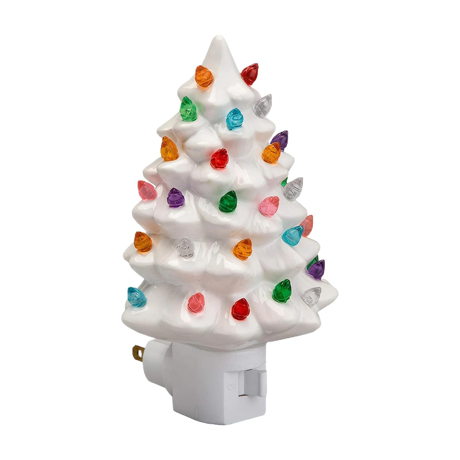 Christmas Tree Night Light Plug in Christmas Decorative Tree Light Resin Vintage Christmas Night Light for Bedroom Living Room белый