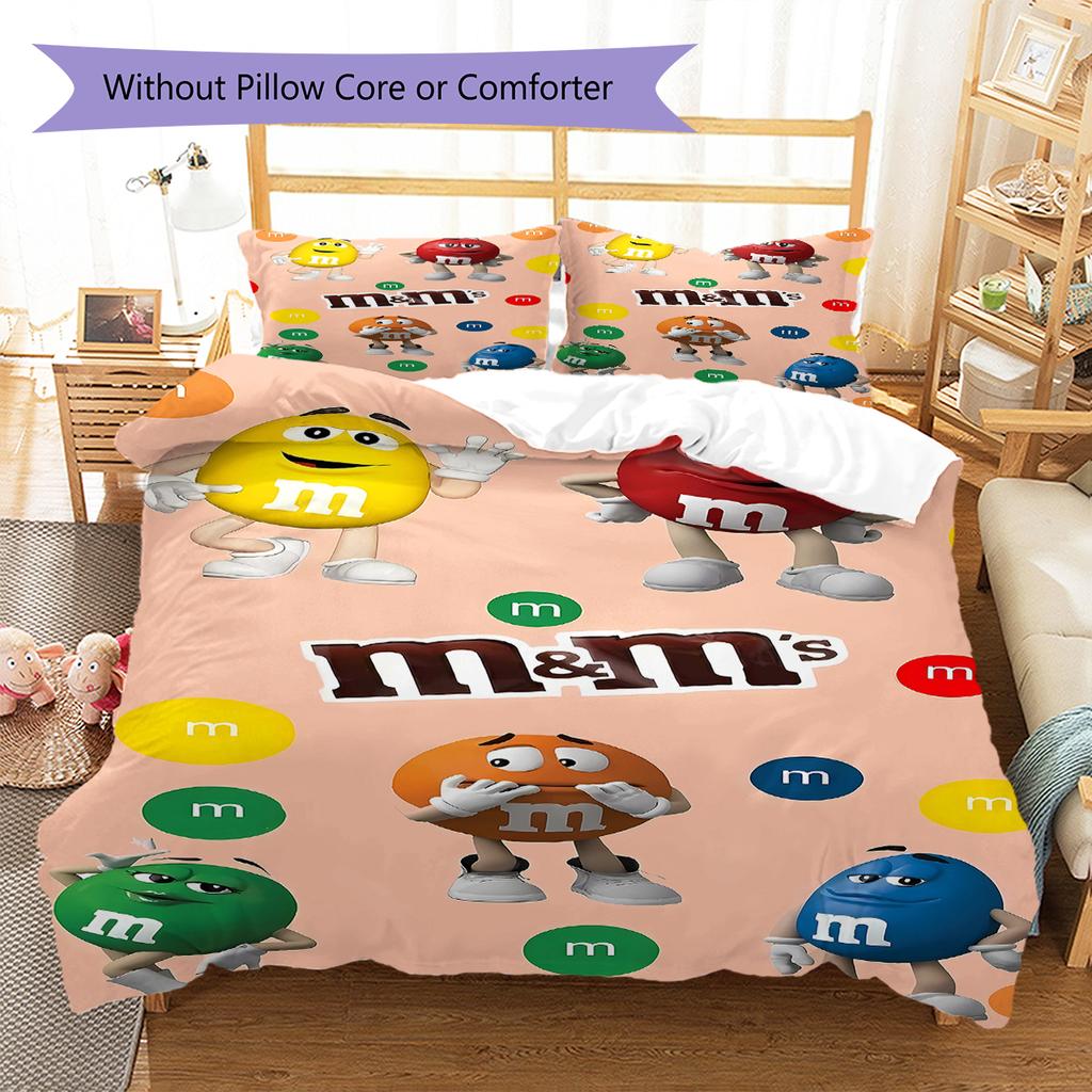 M&M's Muster Bettwäsche, Steppbett Set Bettbezug Kissenbezug Zuhause Geburtstagsgeschenk (1 Bettbezug + 2 Kissenbezüge, ohne Füllung)