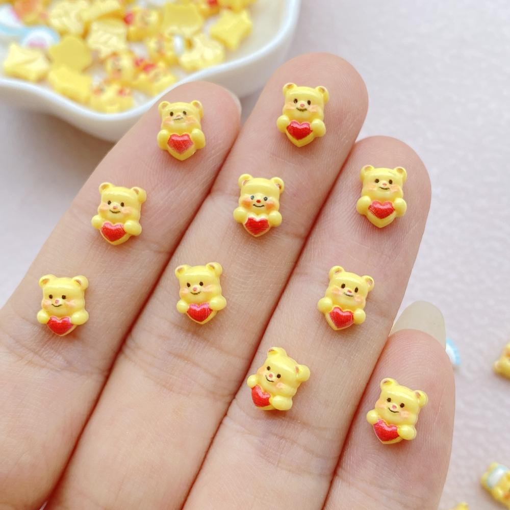 100PCS Little Bear Nail Art Decoration Charms Supplies Kawaii Cartoon Series Accessories Resin Parts Manicure Decor Material