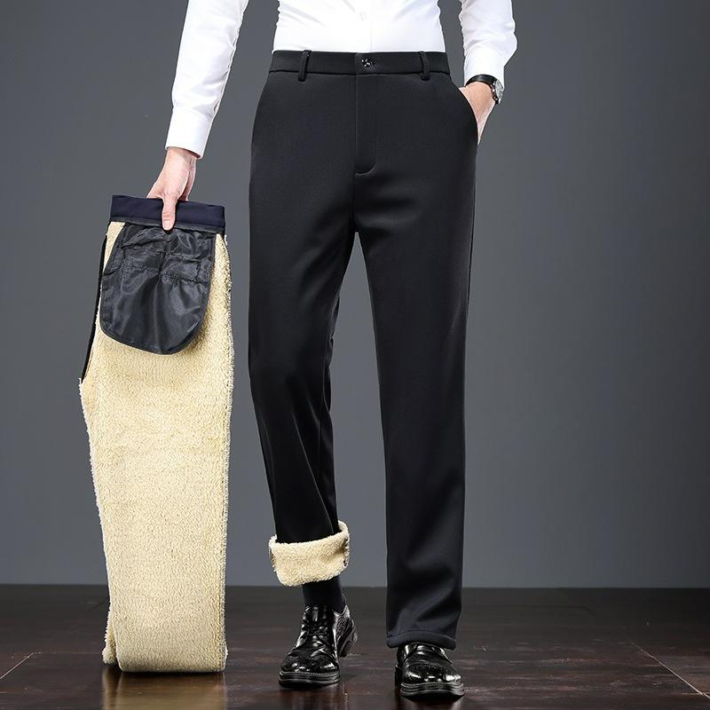 Winter Plus Velvet Pants Men's Business Thickened Pants Middle-aged and Elderly Warm Casual Pants