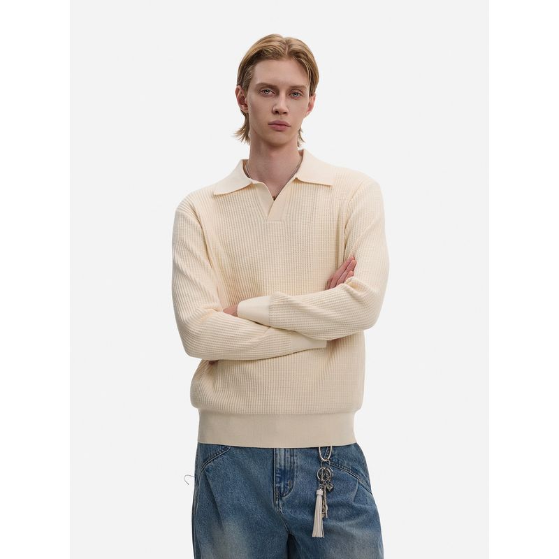 Blaexit Retro Vintage Money-Style Waffle Knit Henry Collar Long-Sleeve Base Shirt for Men with Textured Polo Shirt Feel