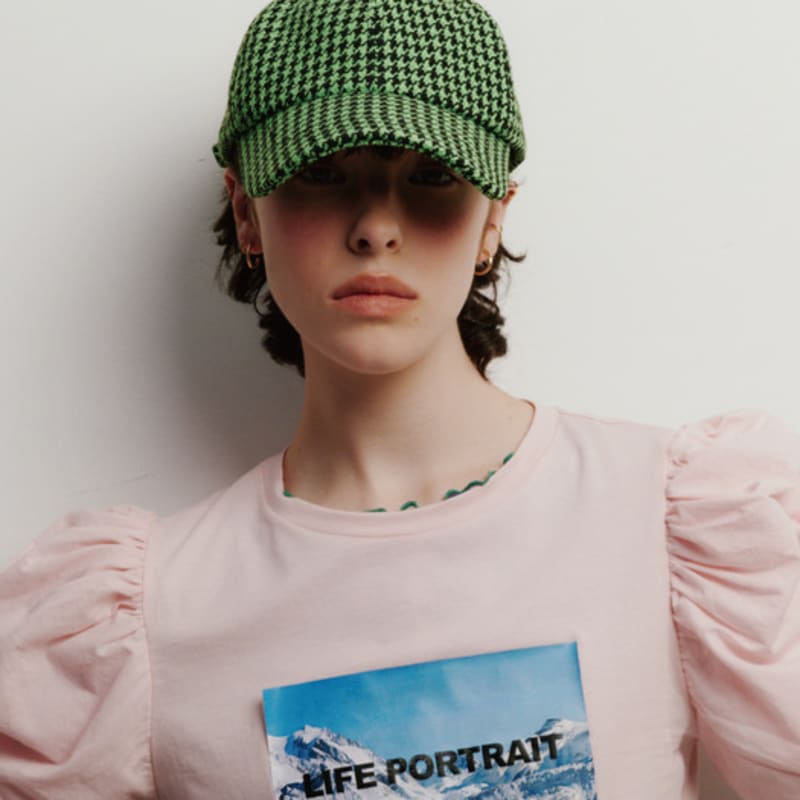 

poesiedame [Life PORTRAIT] Houndstooth check ball cap in green FREE