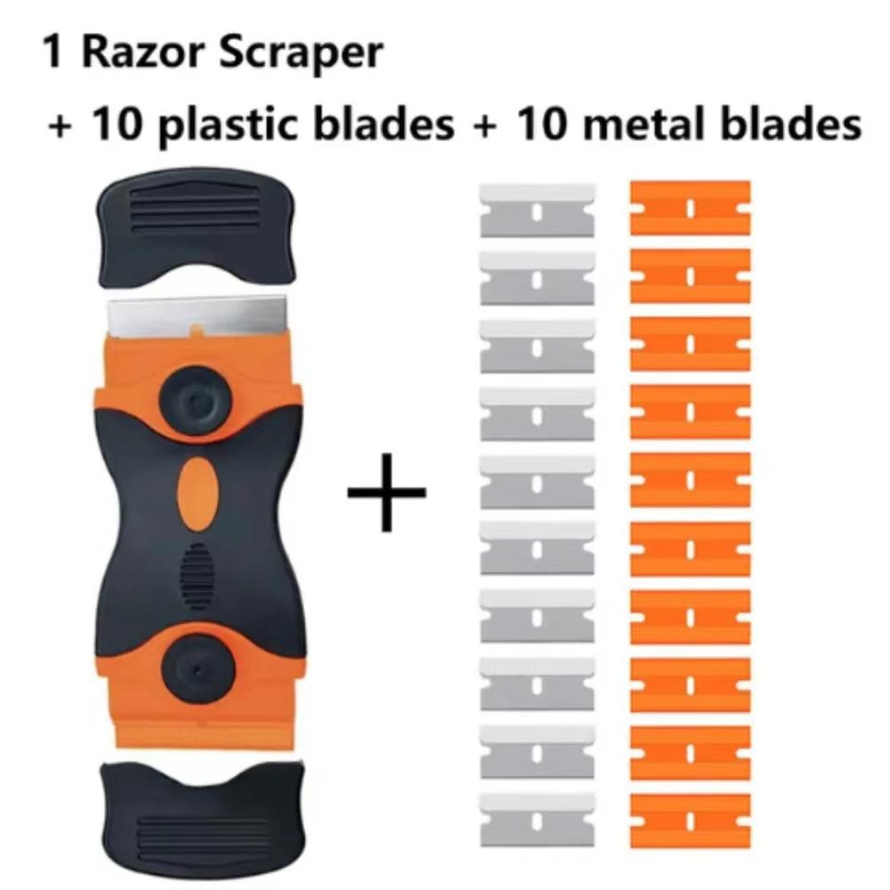 

Metal/Plastic Razor Blade Scraper Edge Removal Tool Cleaning Automotive Film Sticker Scraper Remover Adhesive Tool 1knife 20 blade