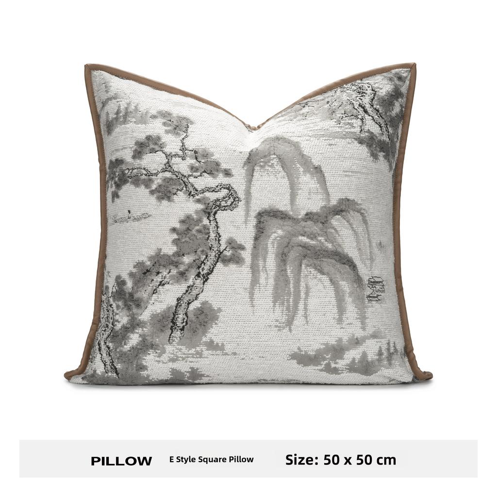 Modern Chinese Style Sofa Pillow Mountain Water Landscape Painting Lightweight Luxury Combination Home Stay Bed Head Cushion