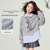 Girls' Fake Two-Piece Collared Sweatshirt
