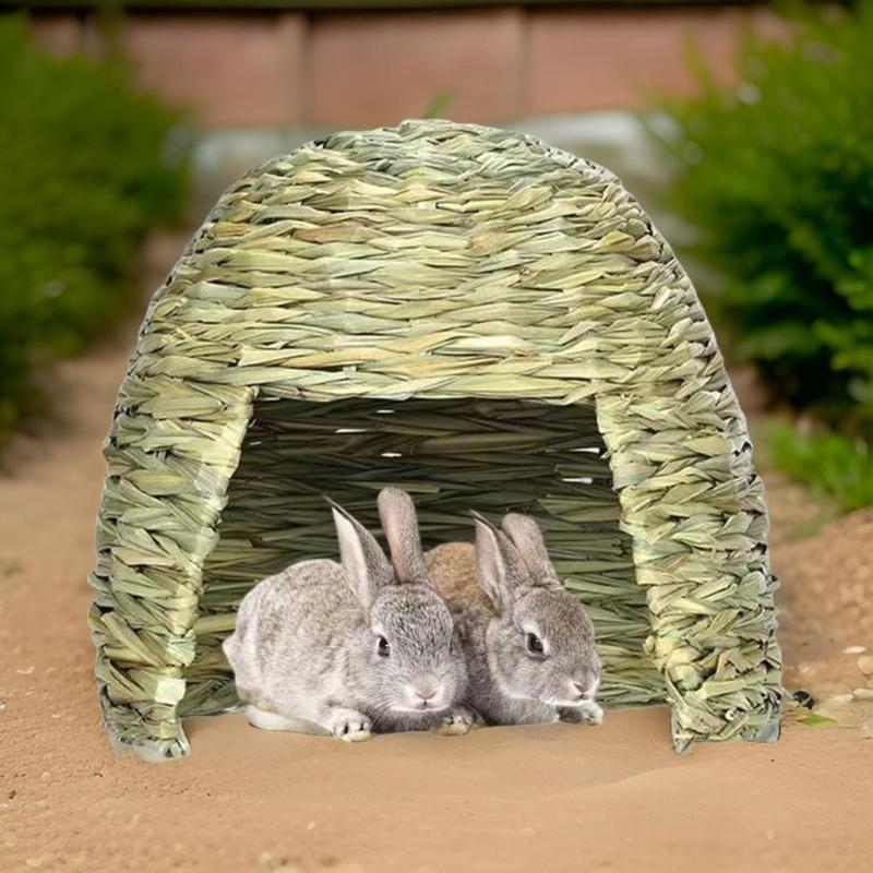 Handwoven Grass Straw House for Small Pet Hideouts Habitat Cave for Small Animals Hedgehogs Squirrels Rabbits Playhouse