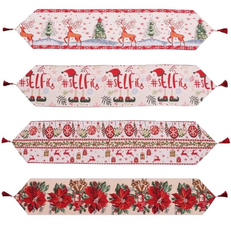 Christmas Table Runner with Tassels 68Inches Long Seasonal Winter Christmas Holiday Tablecloth Cover Table Decorations